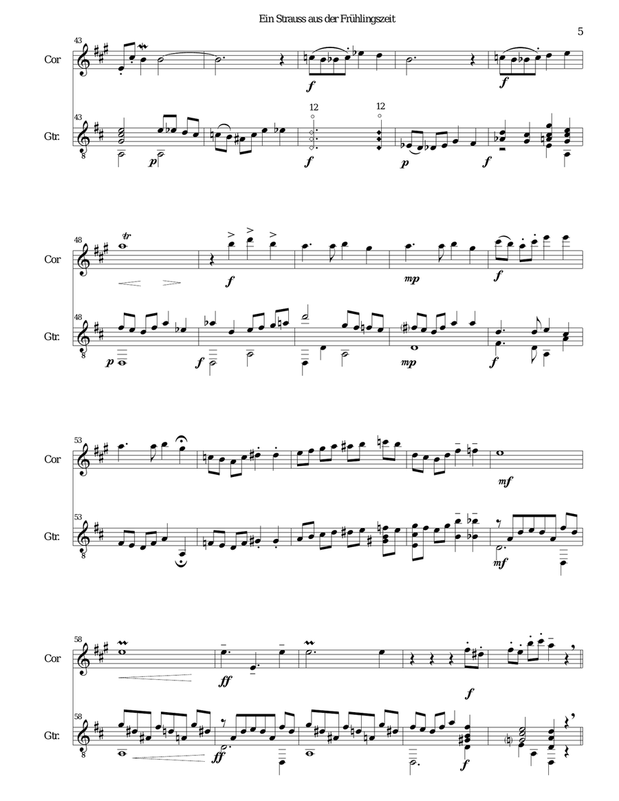 Ein Strauss aus der Frühlingszeit (a bunch of flowers from springtime) for cor anglais and guitar English Horn scores gallery preview page 5