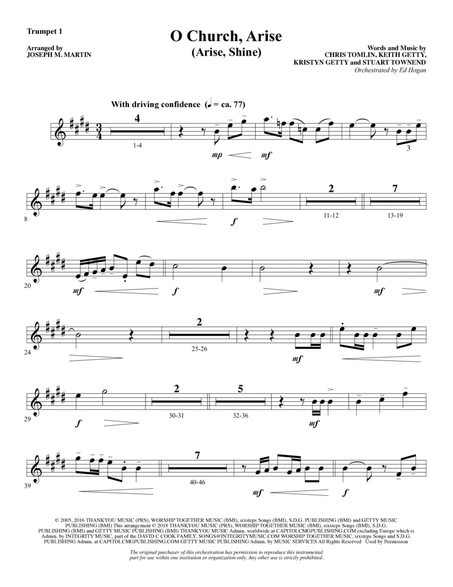 O Church, Arise (Arise, Shine) - Bb Trumpet 1 Choir scores gallery preview page 1