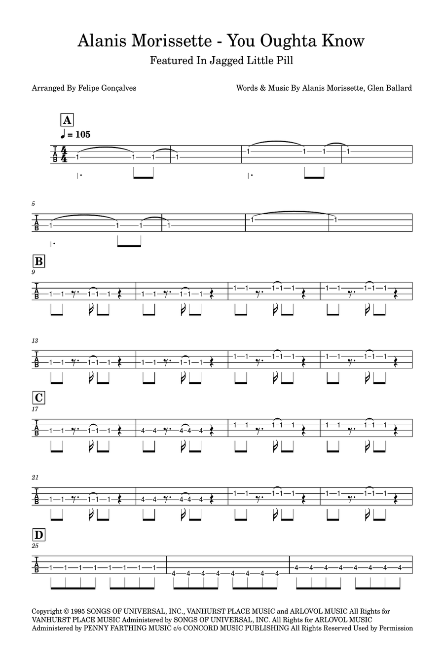 You Oughta Know Bass Guitar Tablature scores gallery preview page 1
