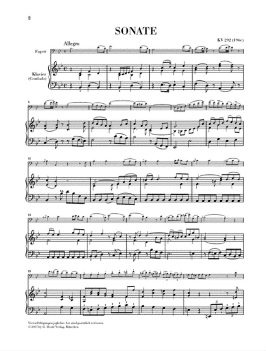 Sonata in B-flat Major, K. 292 (196c) Bassoon scores gallery preview page 2