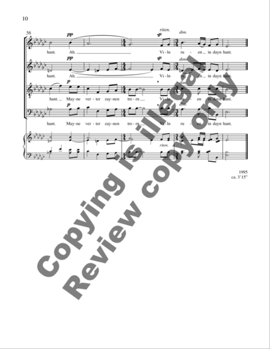 Unter dayne vayse shtern (Under your White Stars) 4-Part scores gallery preview page 10