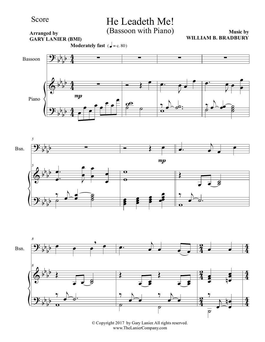 HE LEADETH ME (Duet – Bassoon & Piano with Score/Part) Bassoon Solo scores gallery preview page 2
