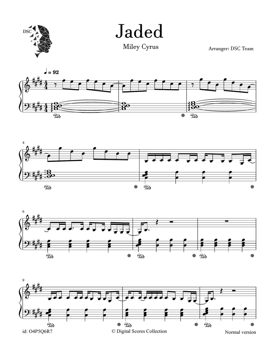 Jaded Piano Solo scores gallery preview page 1