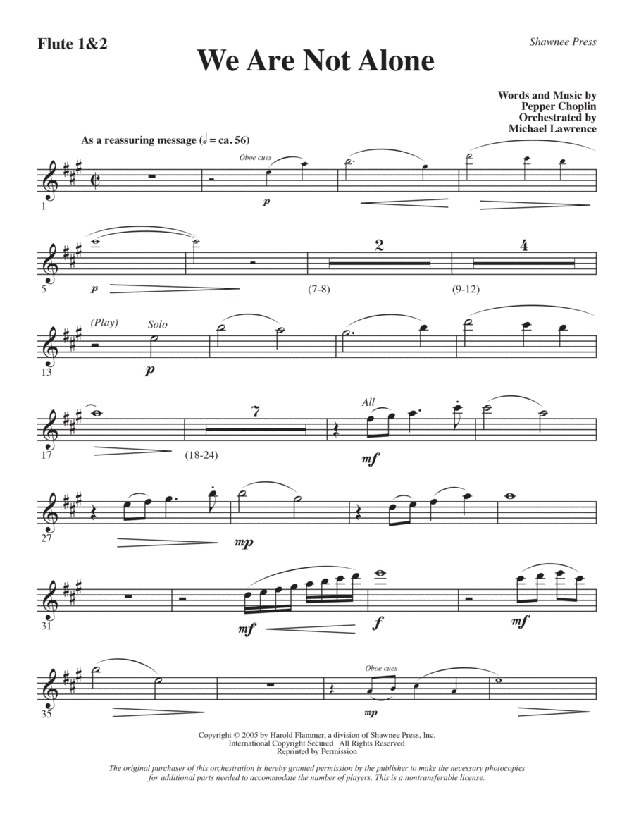 We Are Not Alone - Flute 1 & 2 Choir scores gallery preview page 1