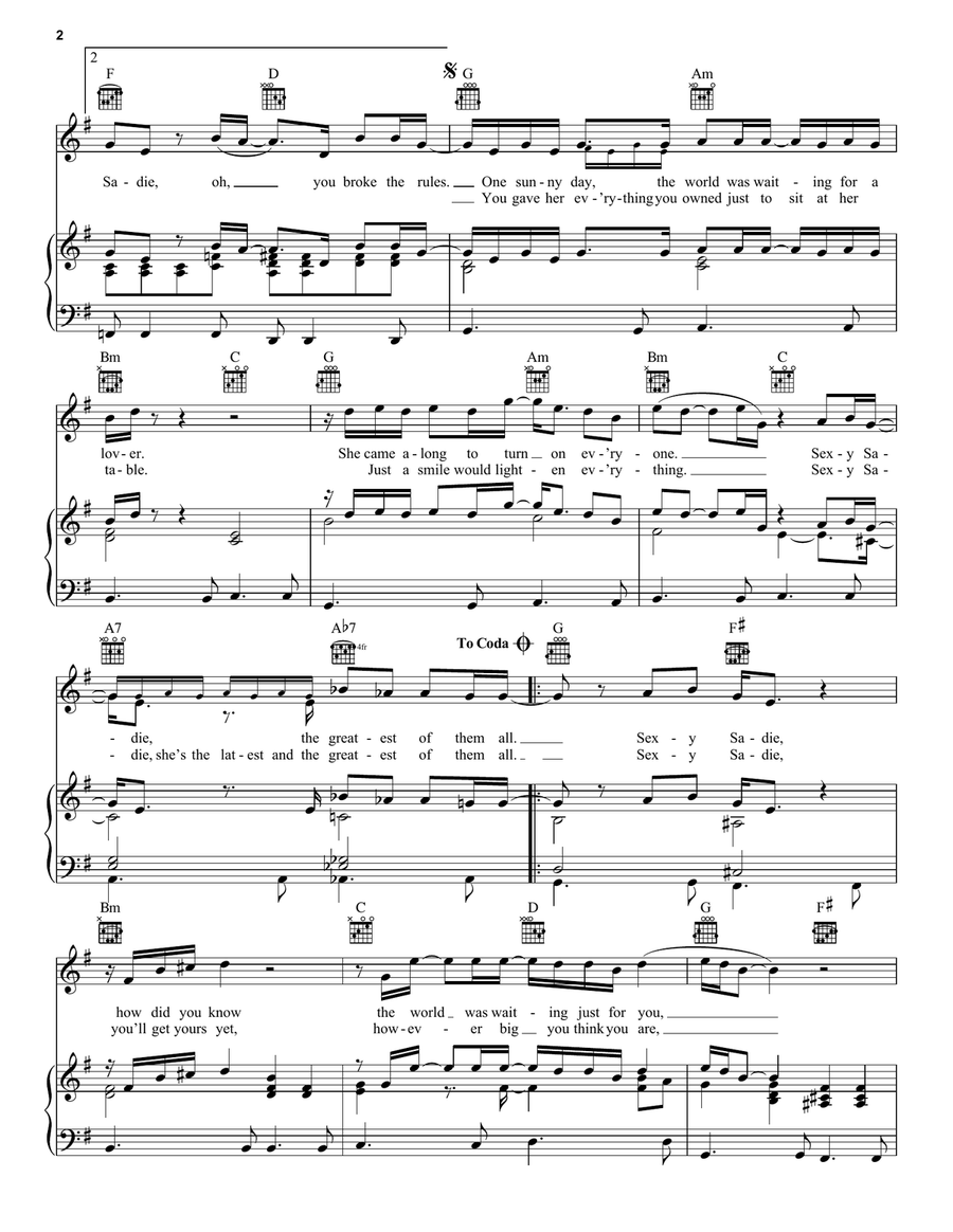 Sexy Sadie Piano, Vocal, Guitar scores gallery preview page 2