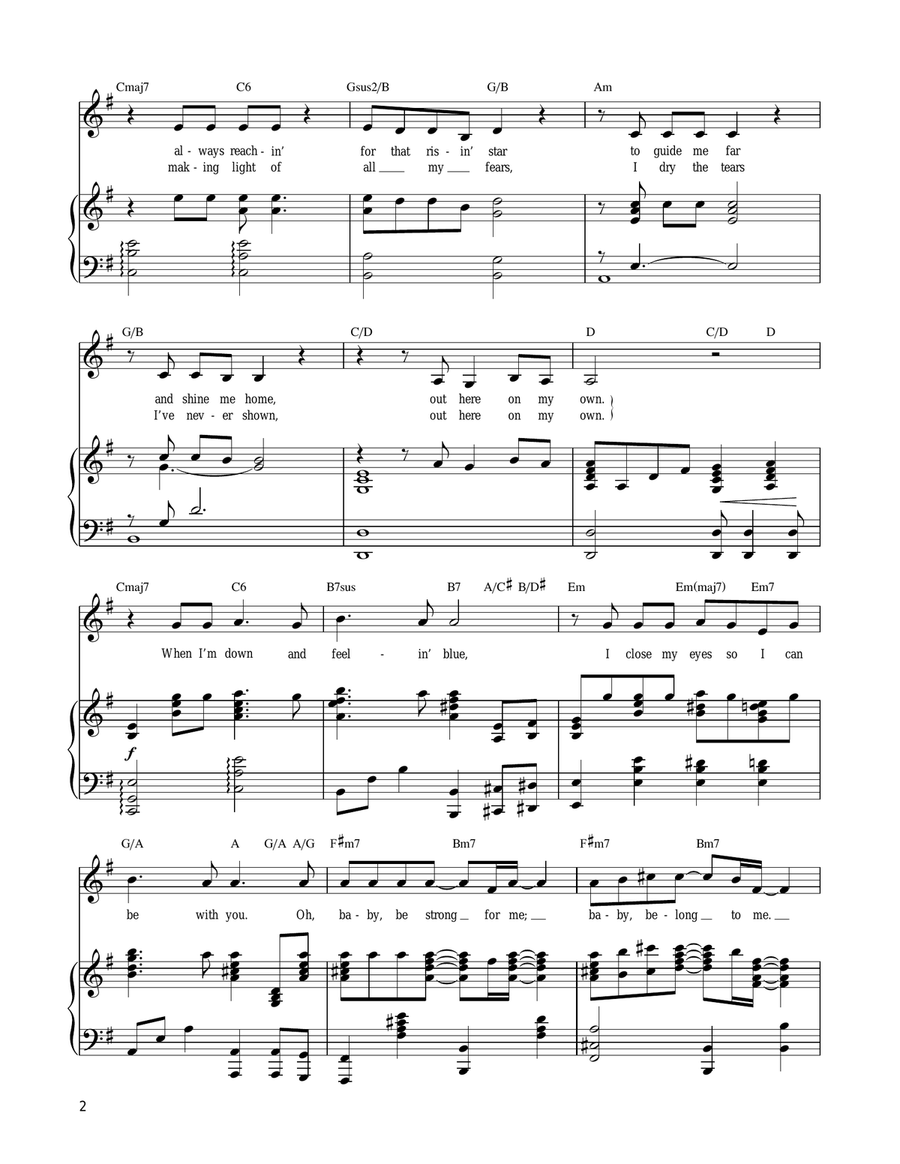 Out Here On My Own Piano, Vocal, Guitar scores gallery preview page 2