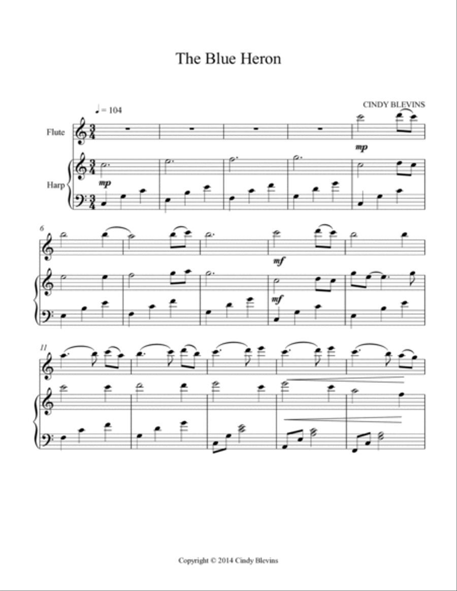The Blue Heron, for Harp and Flute Flute scores gallery preview page 2