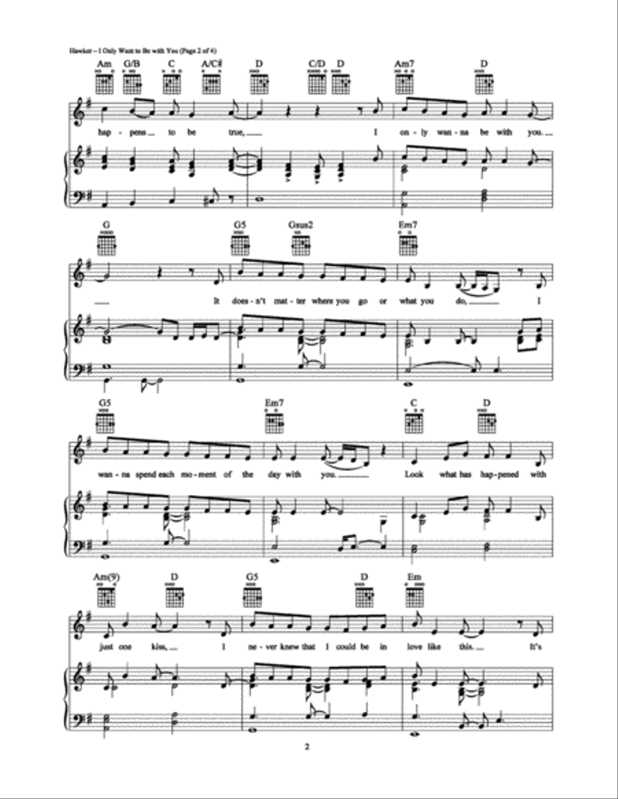I Only Want to Be with You Piano, Vocal, Guitar scores gallery preview page 2