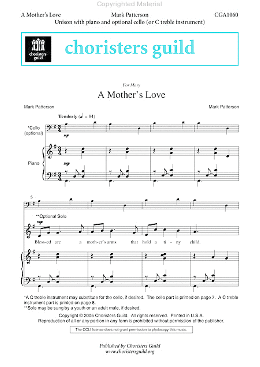 A Mother's Love Unison Choir scores gallery preview page 2