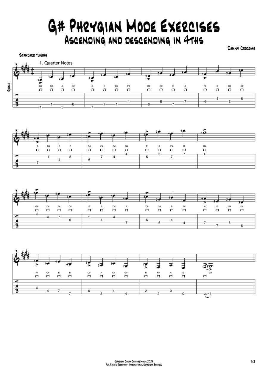 G# Phrygian Mode Exercises - Ascending and Descending in 4ths Acoustic Guitar scores gallery preview page 1