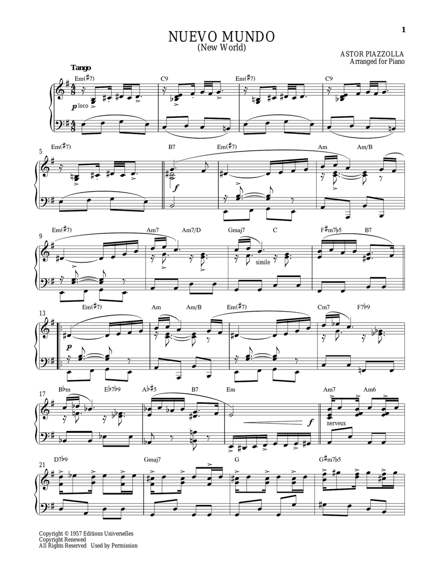 Nuevo Mundo Piano Solo scores gallery preview page 1