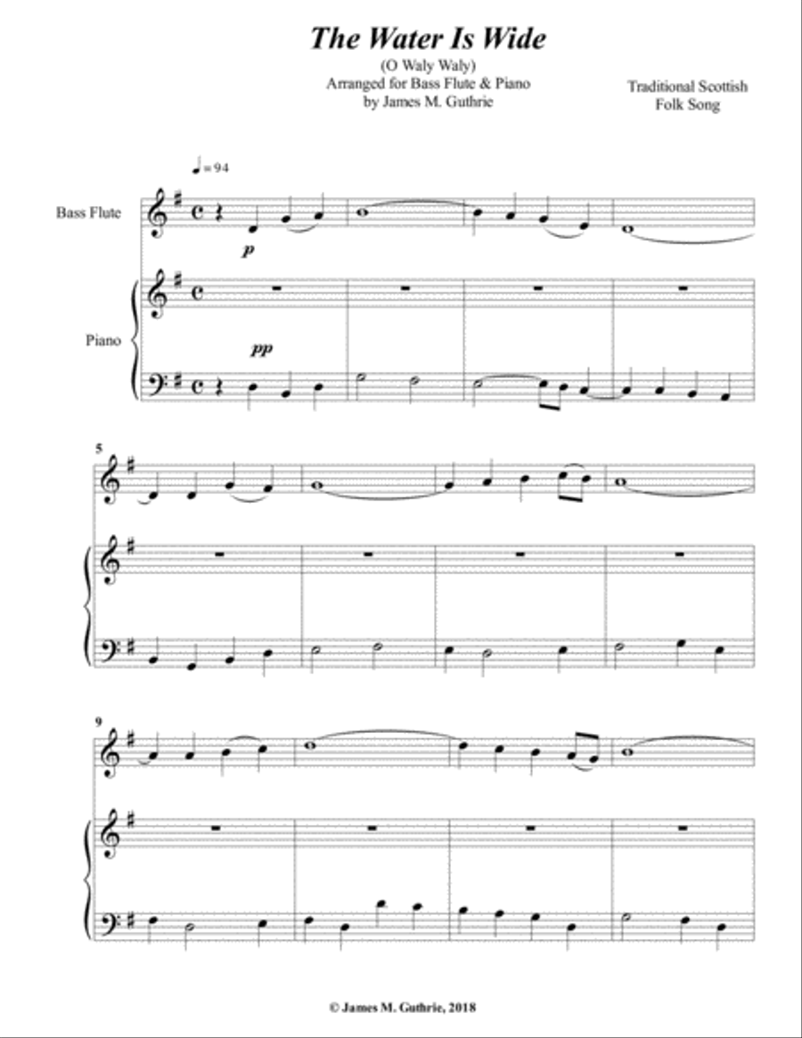 The Water is Wide for Bass Flute & Piano Flute Solo scores gallery preview page 1