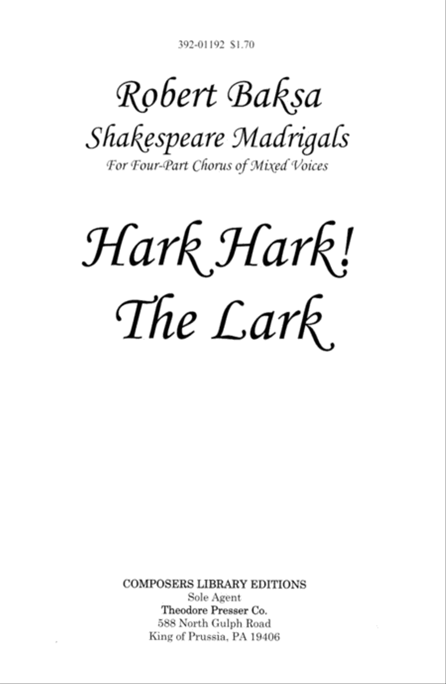 Hark Hark! The Lark 4-Part scores gallery preview page 1