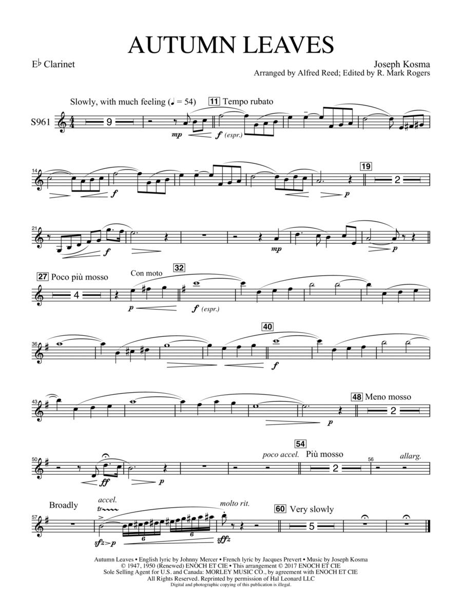 Autumn Leaves (Les feuilles mortes) - Eb Clarinet Concert Band scores gallery preview page 1