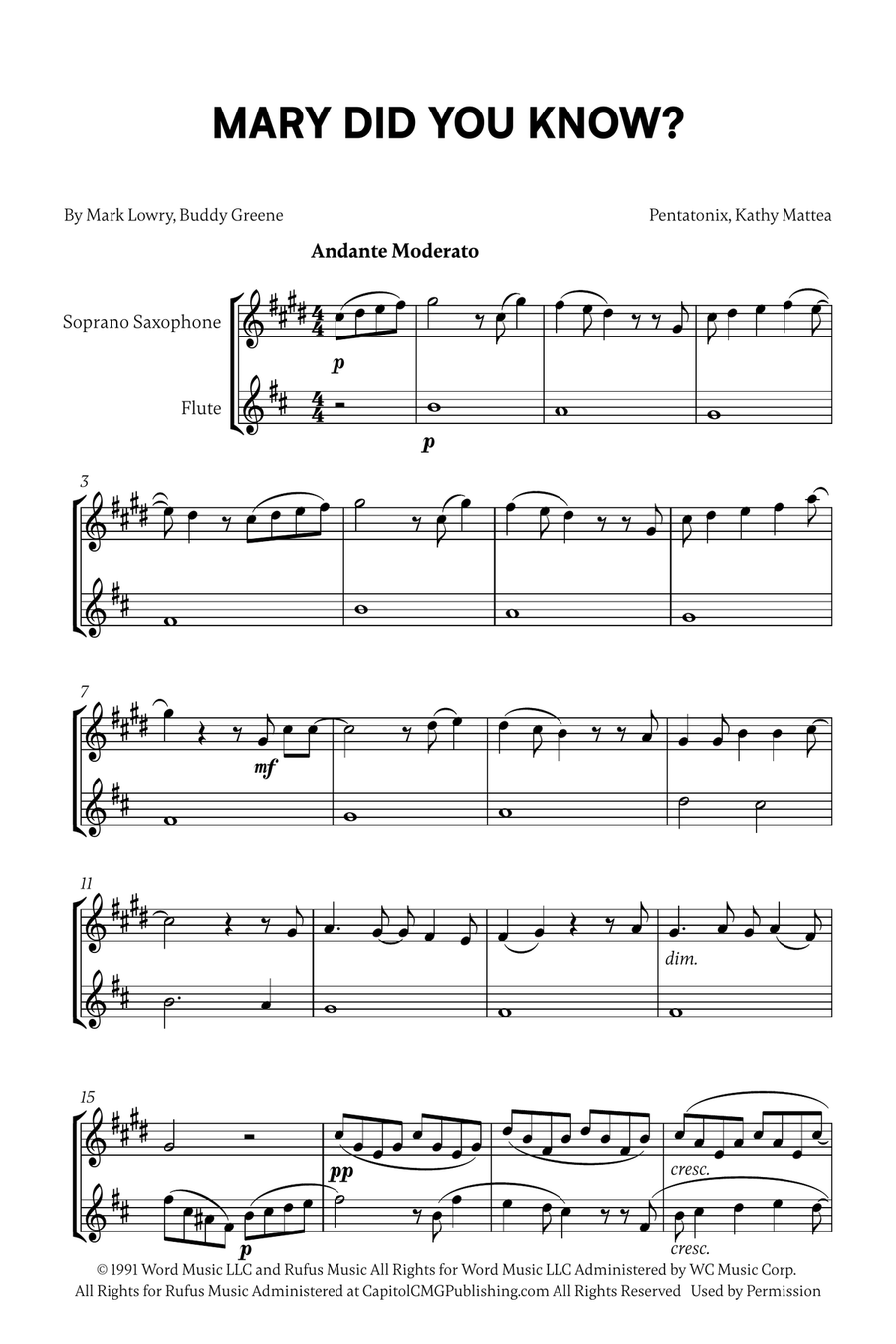 Mary, Did You Know? Mary, Did You Know? Woodwind Duet scores gallery preview page 1