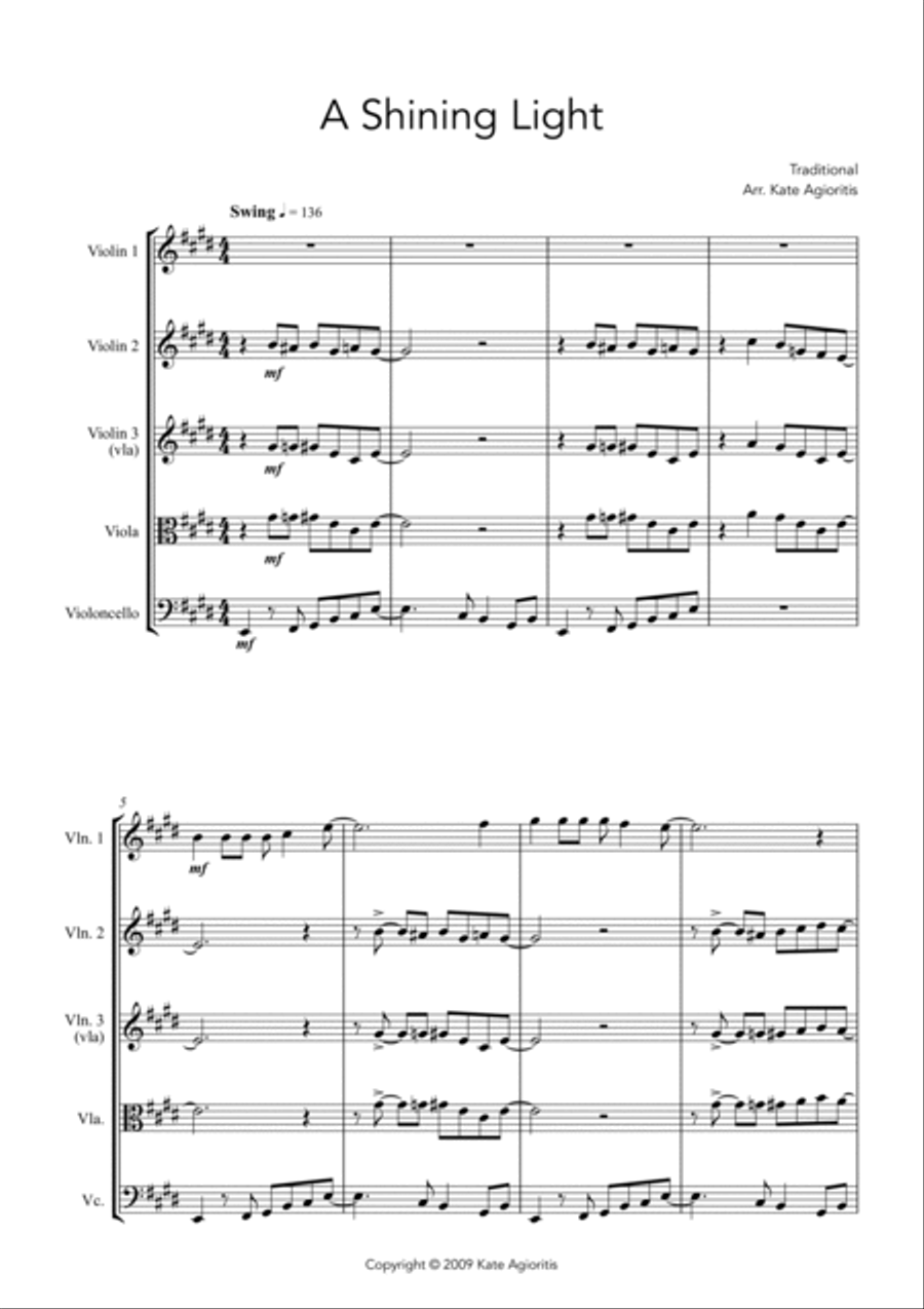 A Shining Light (This Little Light of Mine) - For String Quartet String Quartet scores gallery preview page 3