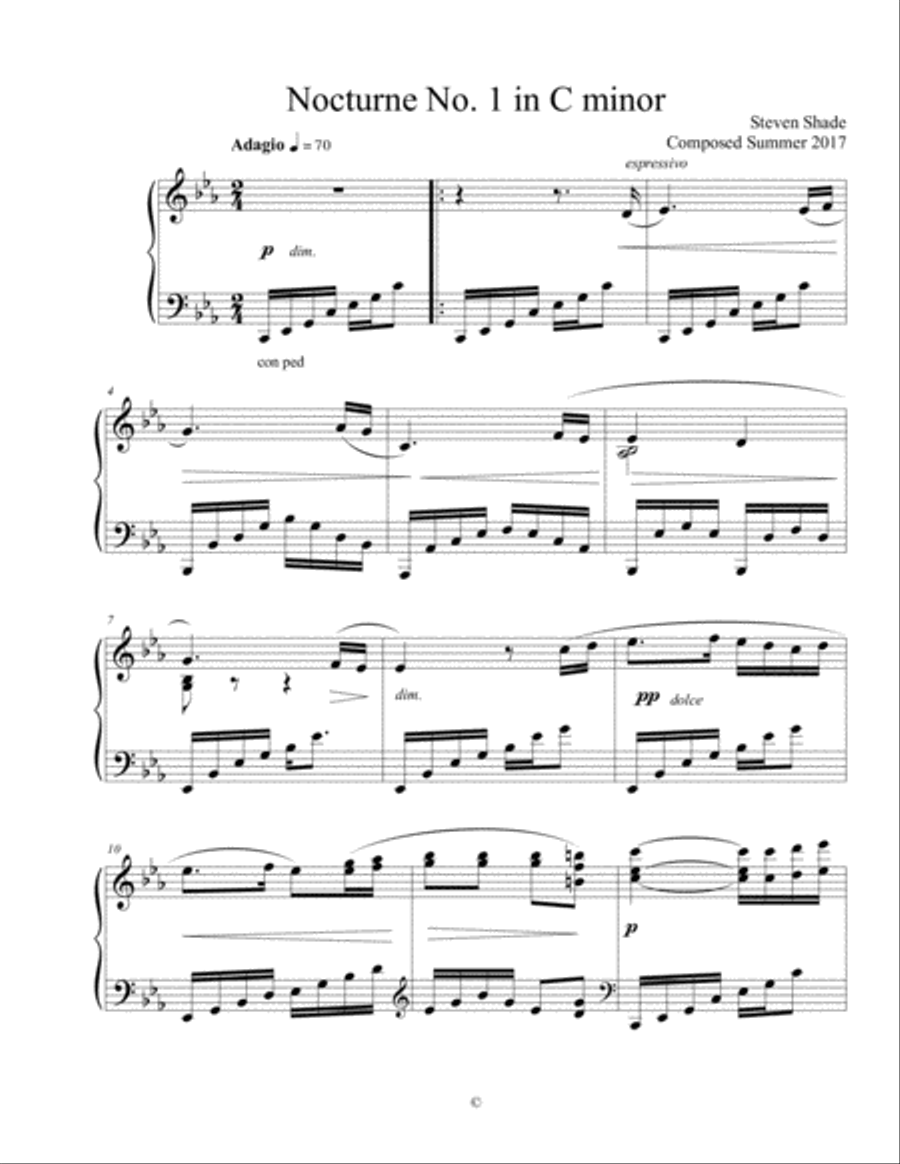 Nocturne No. 1 in C minor, for Piano Solo Piano Solo scores gallery preview page 1