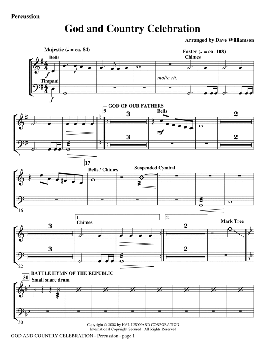 God And Country Celebration (Medley) - Percussion Choir scores gallery preview page 1