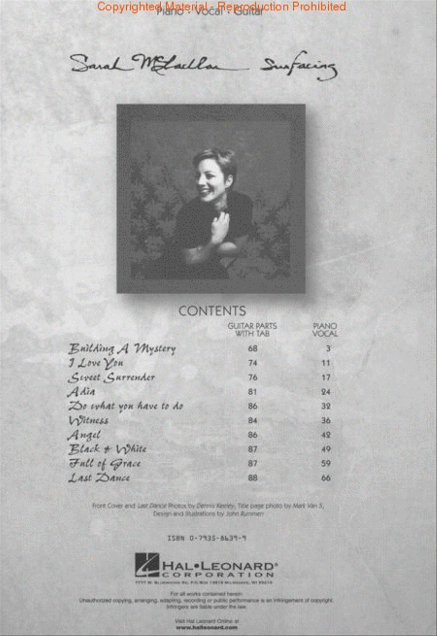 Sarah McLachlan – Surfacing Piano, Vocal, Guitar scores gallery preview page 2