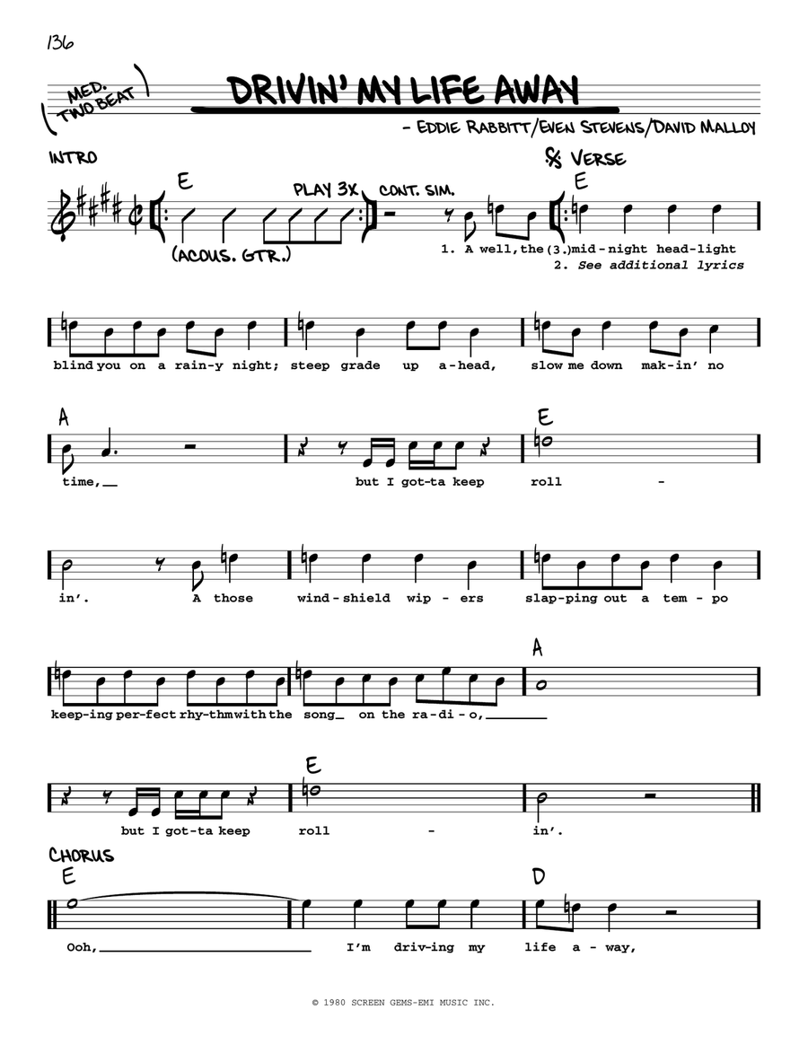 Drivin' My Life Away Voice scores gallery preview page 1