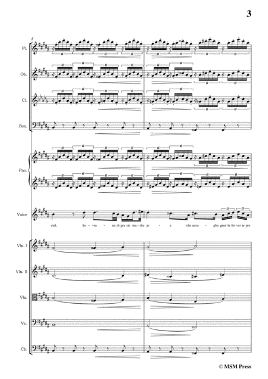 Schubert-Ave Maria in B Major,for woodwinds,piano,voice and strings Voice scores gallery preview page 5