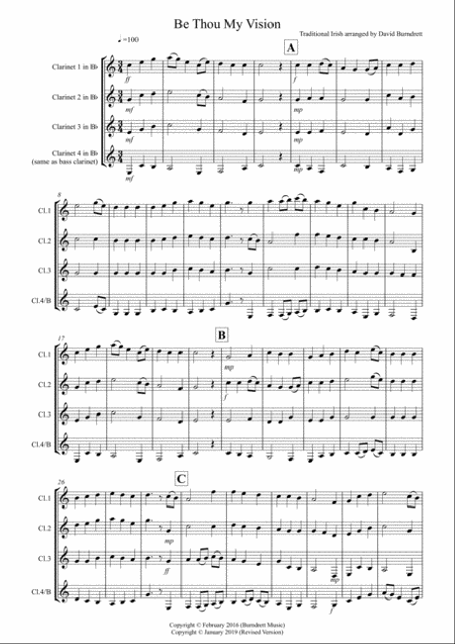 Be Thou My Vision for Clarinet Quartet Clarinet Quartet scores gallery preview page 1