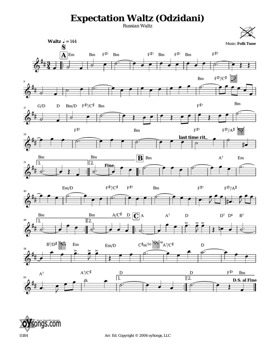 Expectation Waltz (Odzidani) (Russian Waltz) Piano scores gallery preview page 1