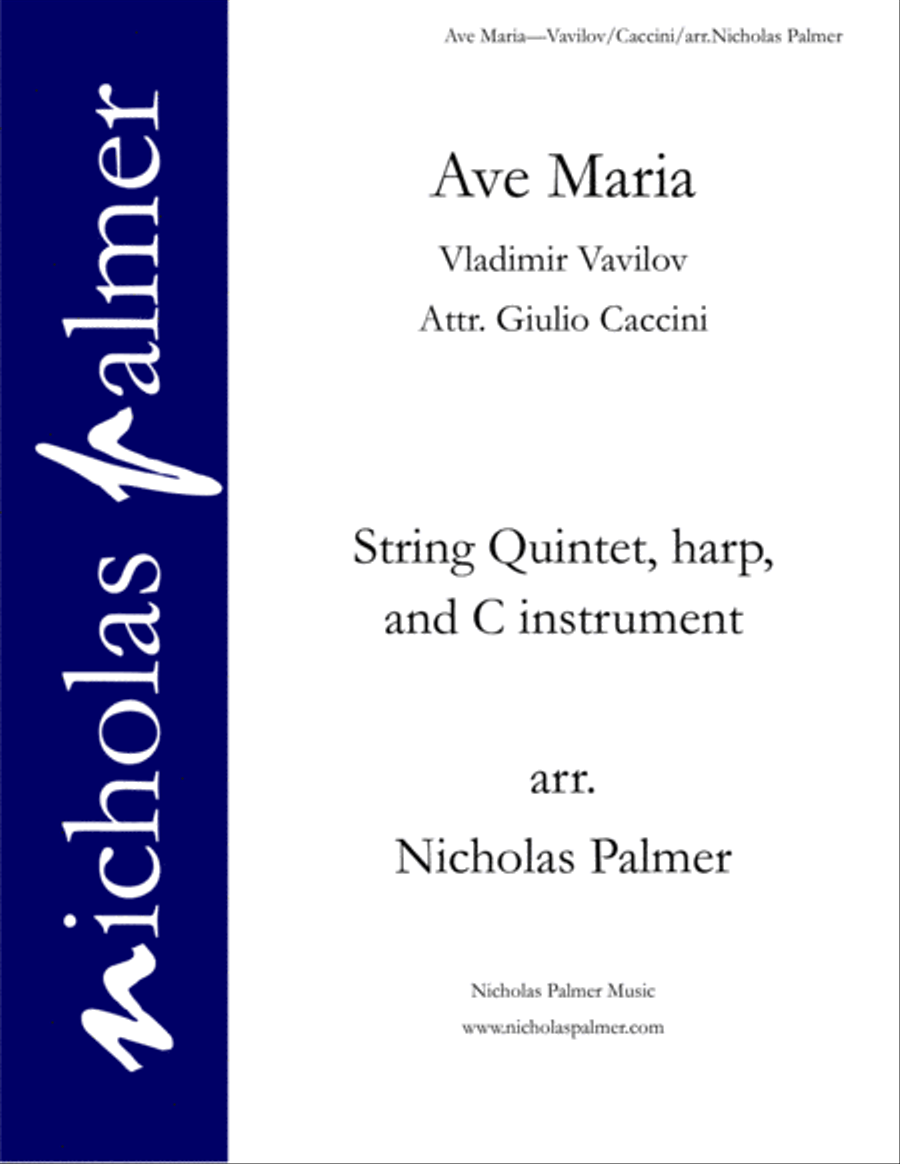 Ave Maria (attr. Caccini) - for strings, harp, and solo instrument or voice String Orchestra scores gallery preview page 1