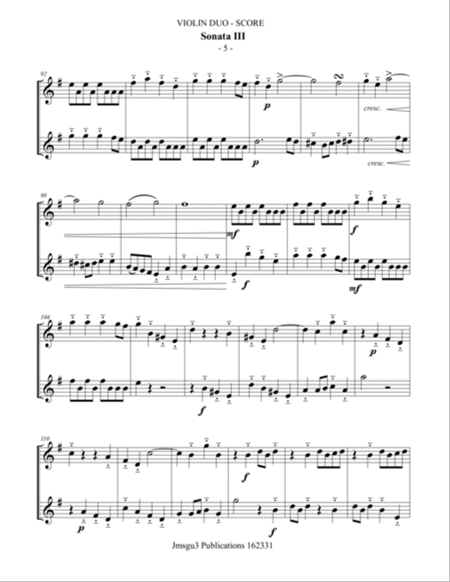 Handel: Sonata No. 3 for Violin Duo String Duet scores gallery preview page 5