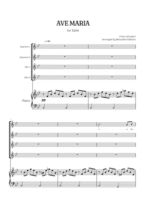 Schubert Ave Maria • SSAA choir sheet music with easy piano accompaniment