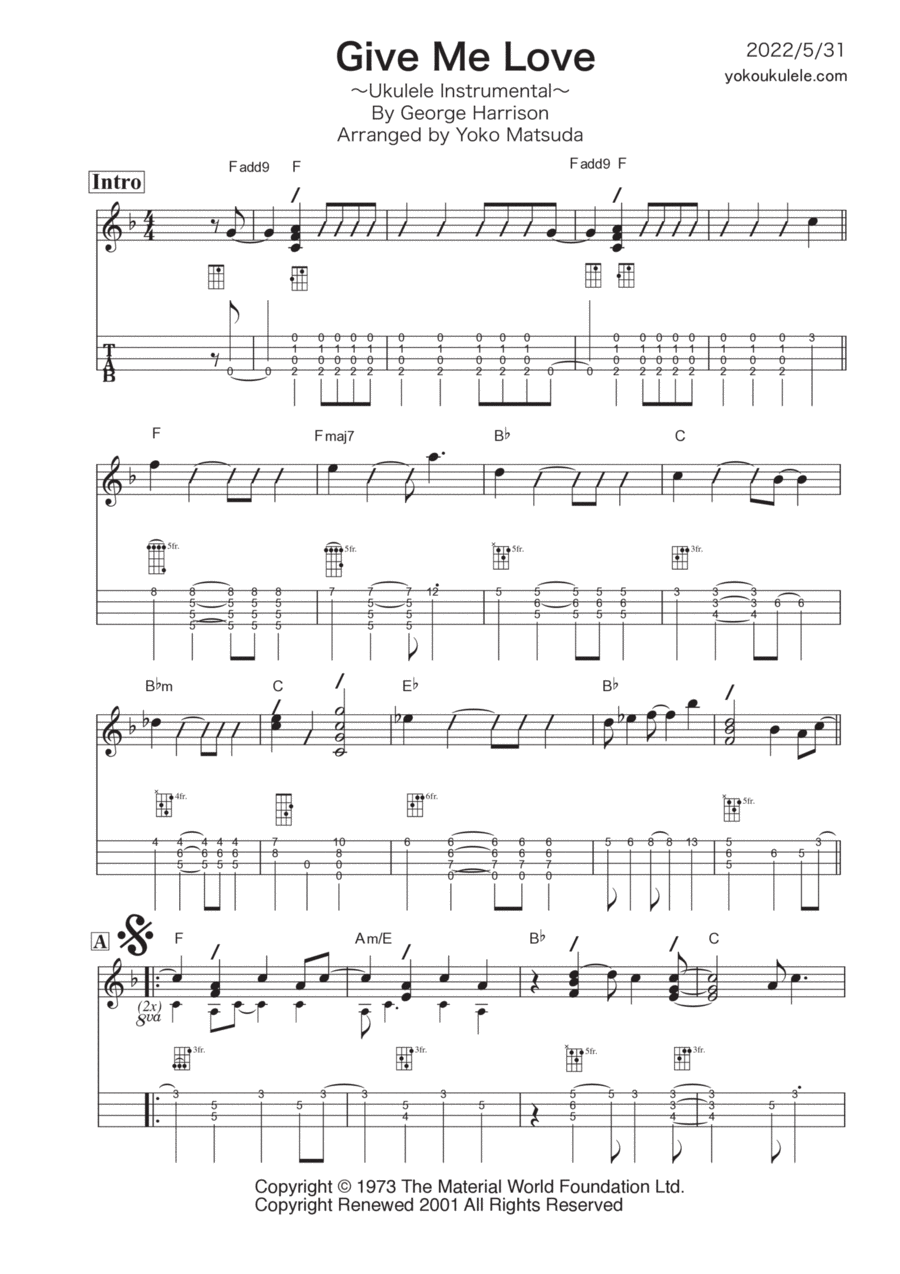 Give Me Love (give Me Peace On Earth) Ukulele scores gallery preview page 1