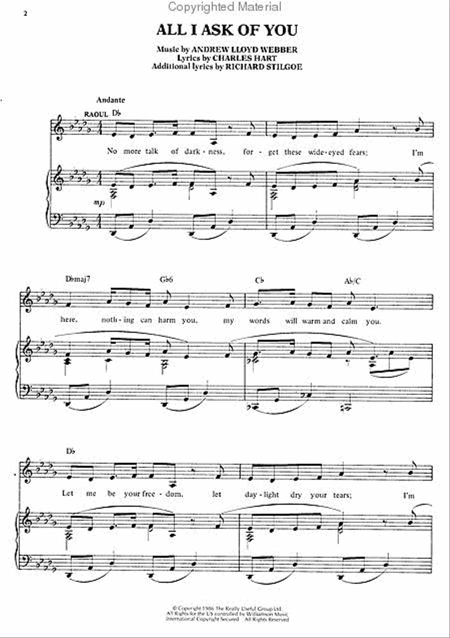 All I Ask of You (from The Phantom of the Opera) Piano, Vocal, Guitar scores gallery preview page 2