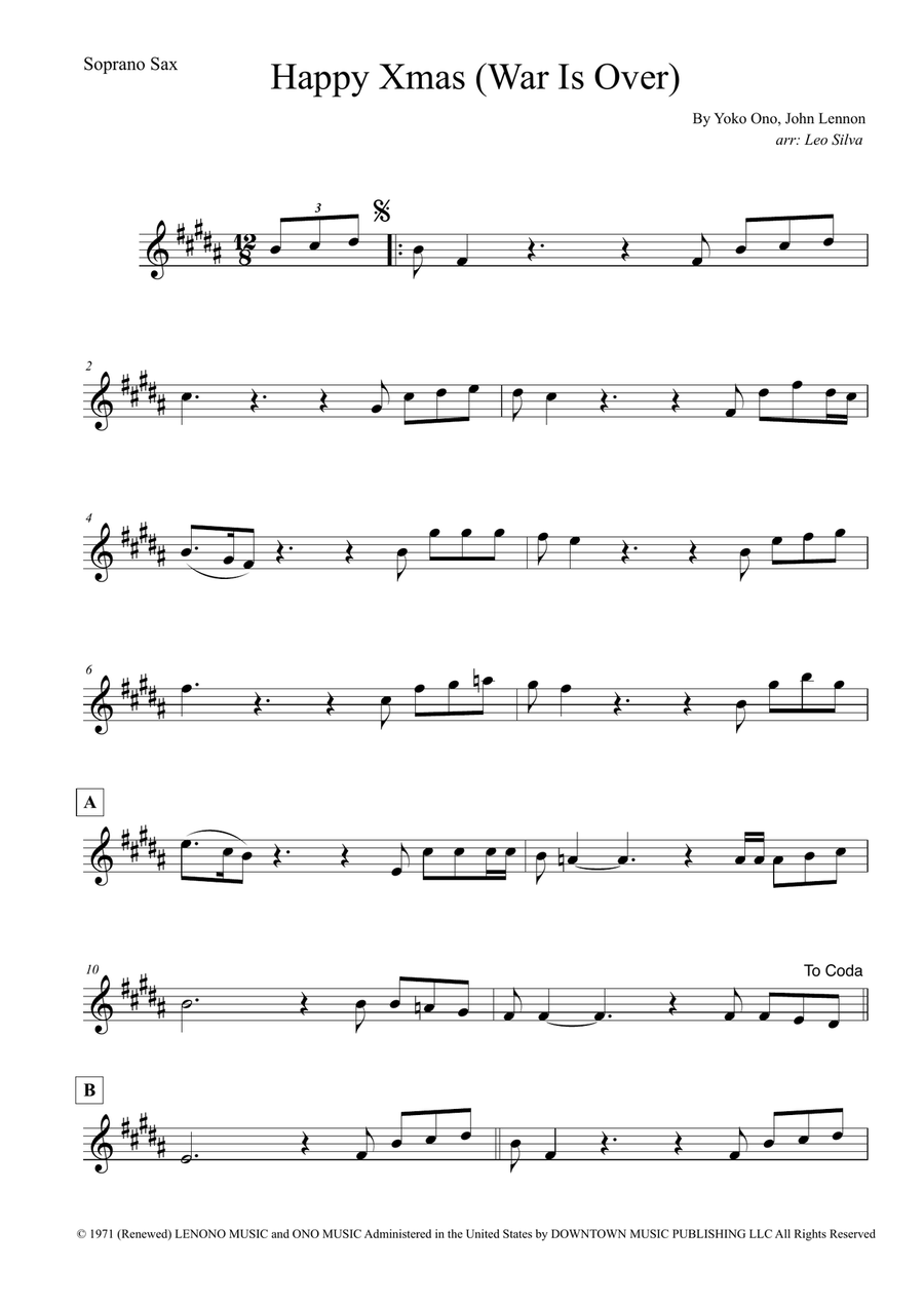 Happy Xmas (War Is Over) Soprano Saxophone scores gallery preview page 1