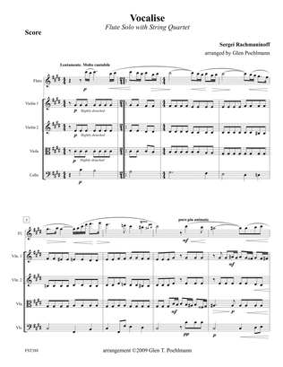 VOCALISE (Rachmaninoff vocal solo) arranged for FLUTE SOLO with STRING QUARTET