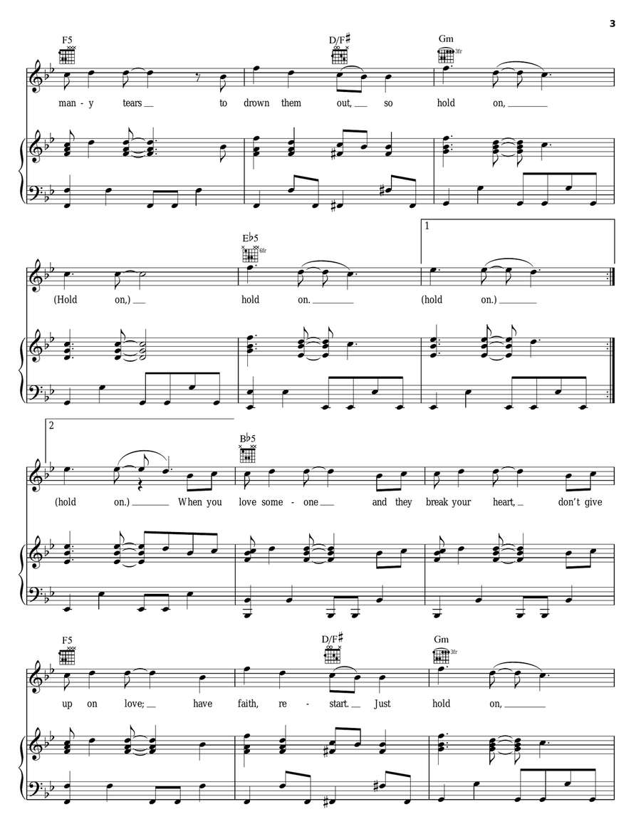 Hold On Hold On Piano, Vocal, Guitar scores gallery preview page 3