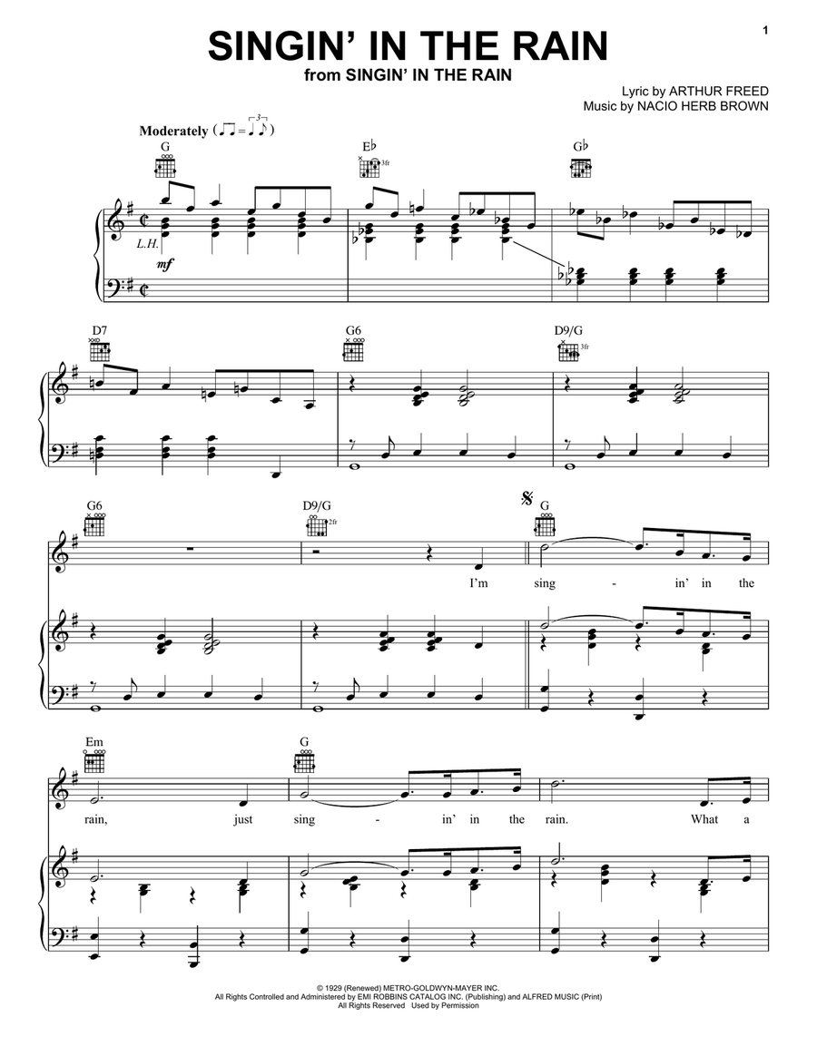 Singin' In The Rain Singin' In The Rain Piano, Vocal, Guitar scores gallery preview page 1