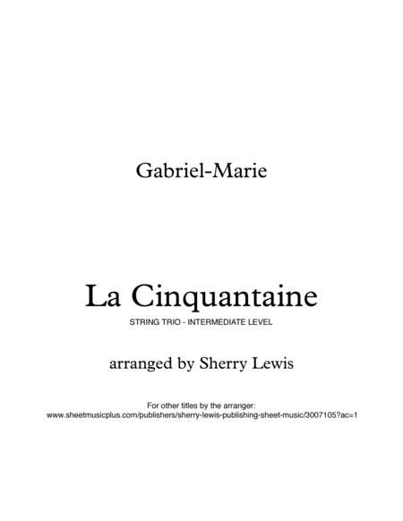 LA CINQUANTAINE String Trio, Intermediate Level for 2 violins and cello or violin, viola and cello image number null