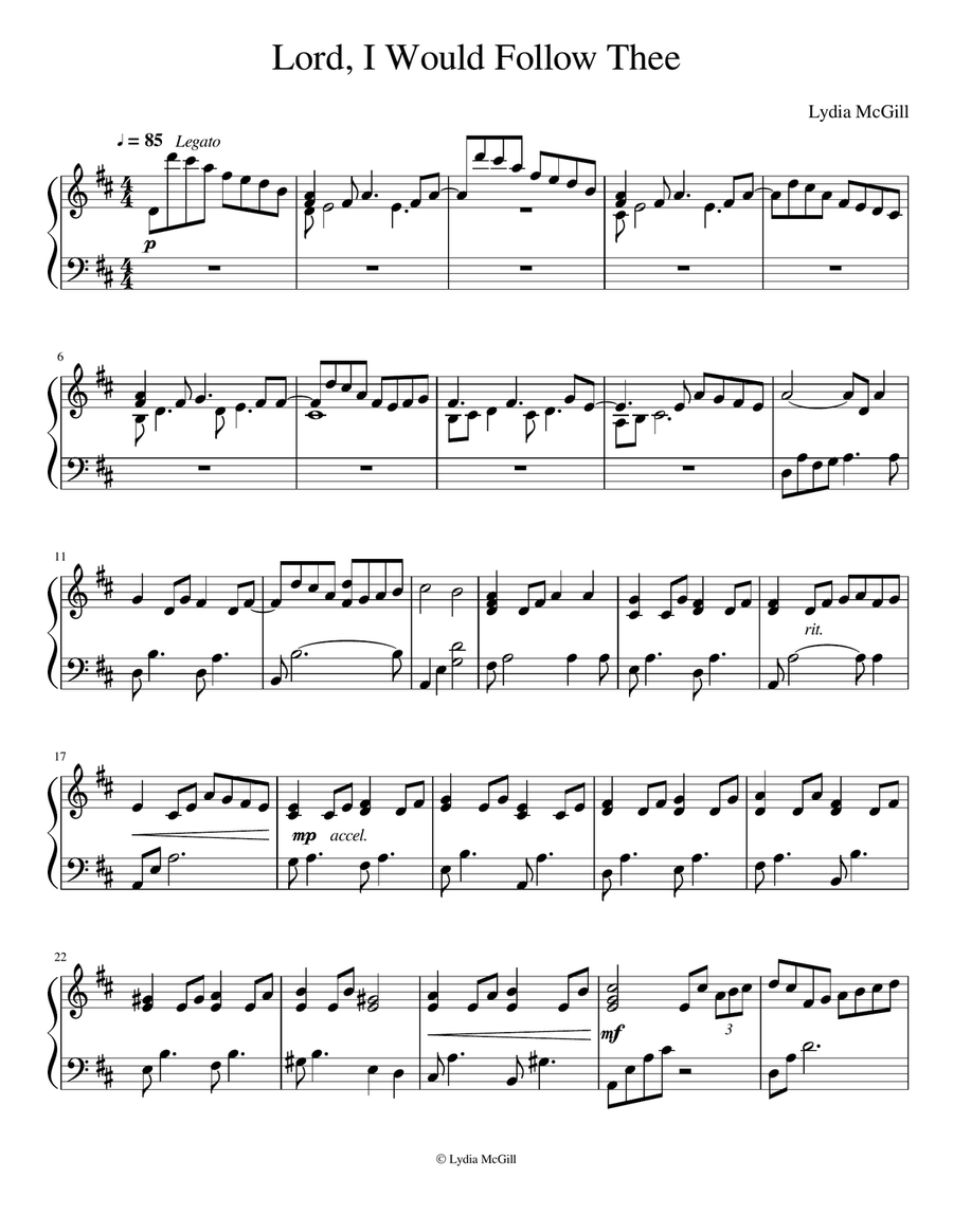 Lord I Would Follow Thee Piano Solo scores gallery preview page 1