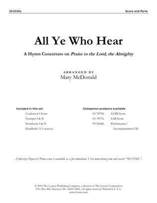 Book cover for All Ye Who Hear - Instrumental Score and Parts
