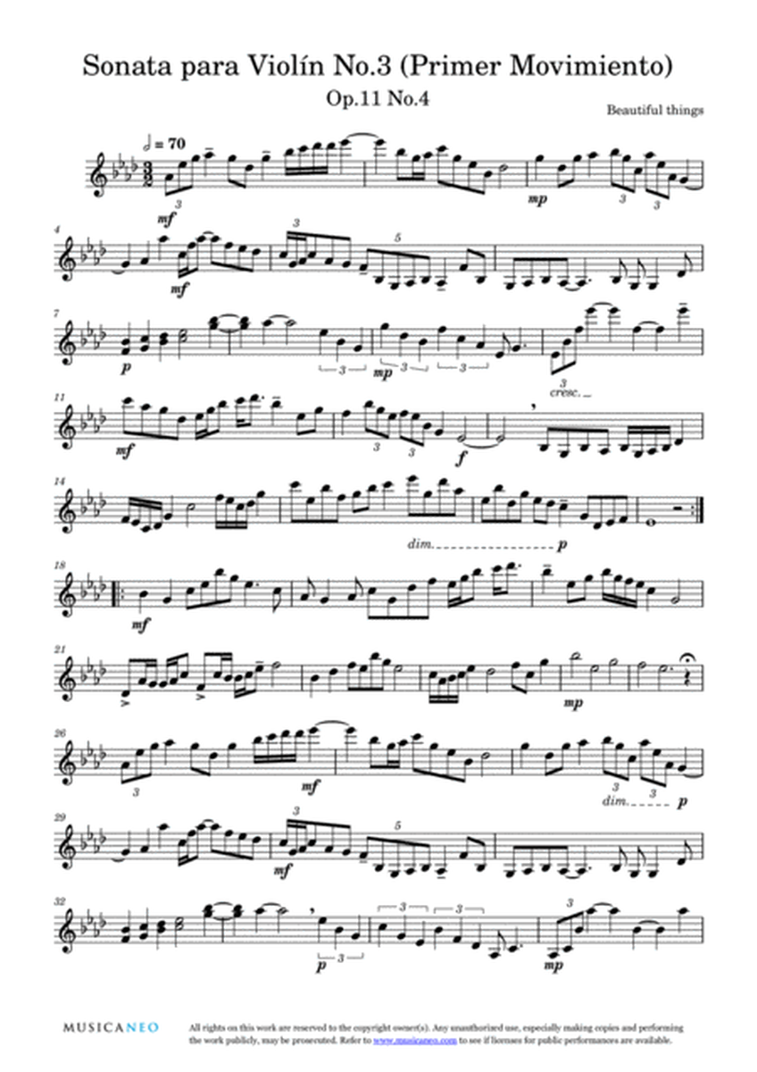 Sonata para Violín No.3 (Primer Movimiento)-Beautiful things Op.11 No.4