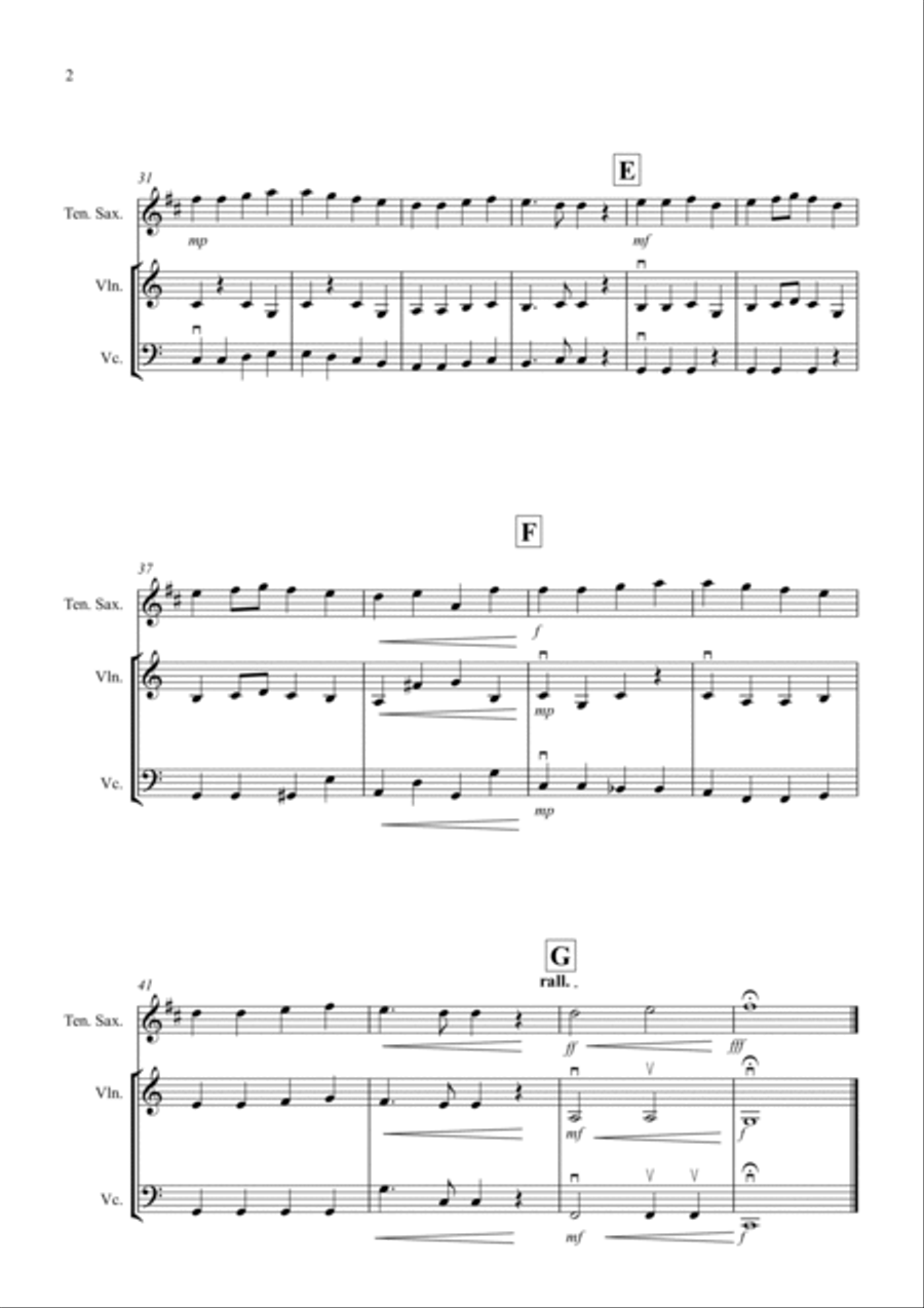 Ode to Joy for Tenor Saxophone, Violin and Cello Trio Small Ensemble scores gallery preview page 2