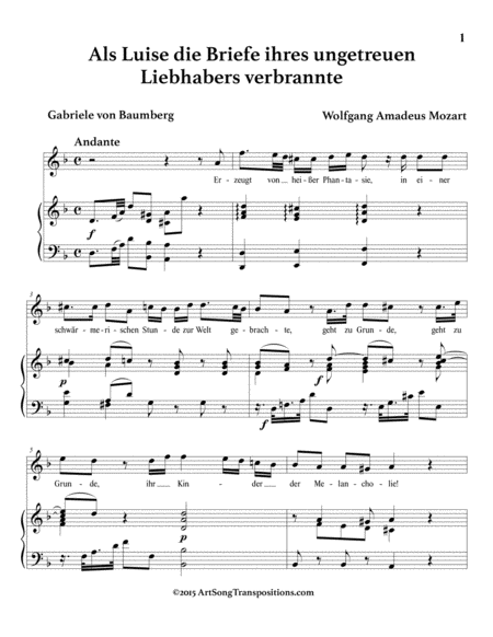 MOZART: Als Luise die Briefe, K. 520 (transposed to D minor)