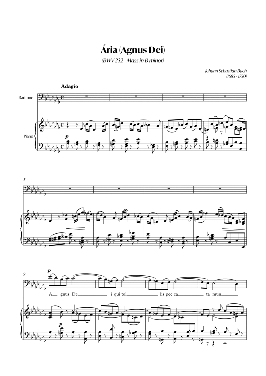 Aria (Agnus dei) da missa em si Menor (BACH) - Baritone_Abm Piano, Vocal, Guitar scores gallery preview page 1