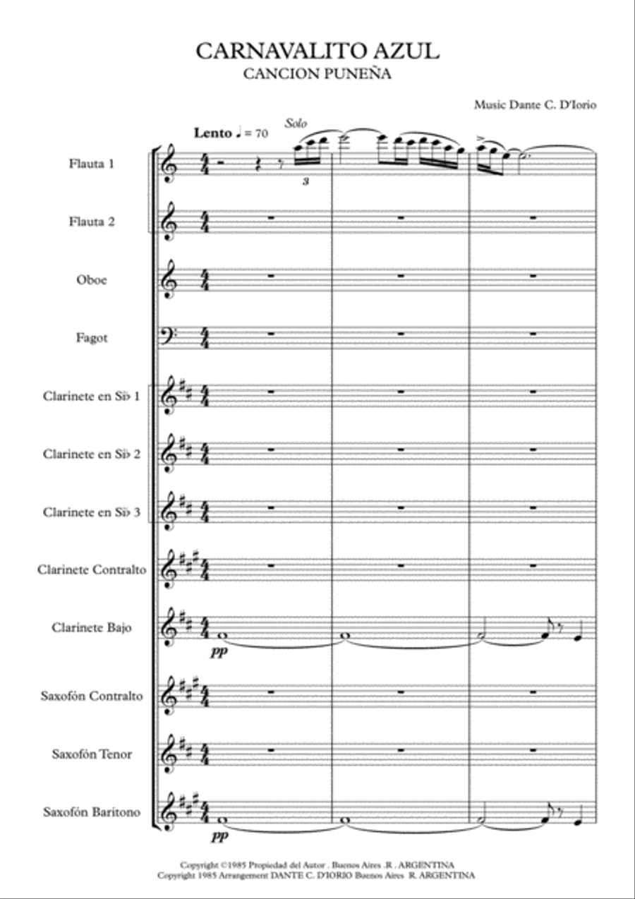 CARNAVALITO AZUL -CANCION PUNEÑA Woodwind Ensemble scores gallery preview page 1