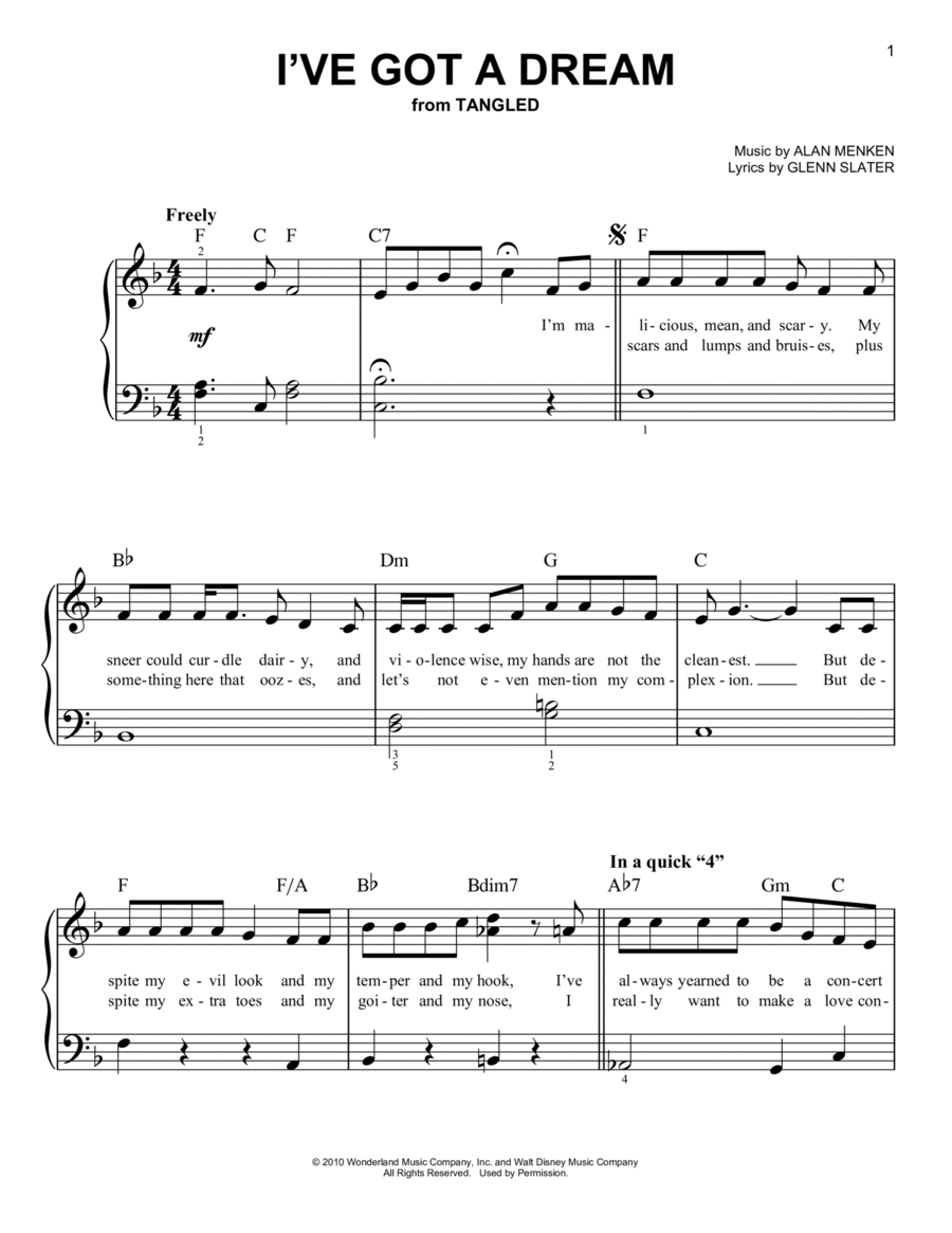 I've Got A Dream (from Tangled) Easy Piano scores gallery preview page 1