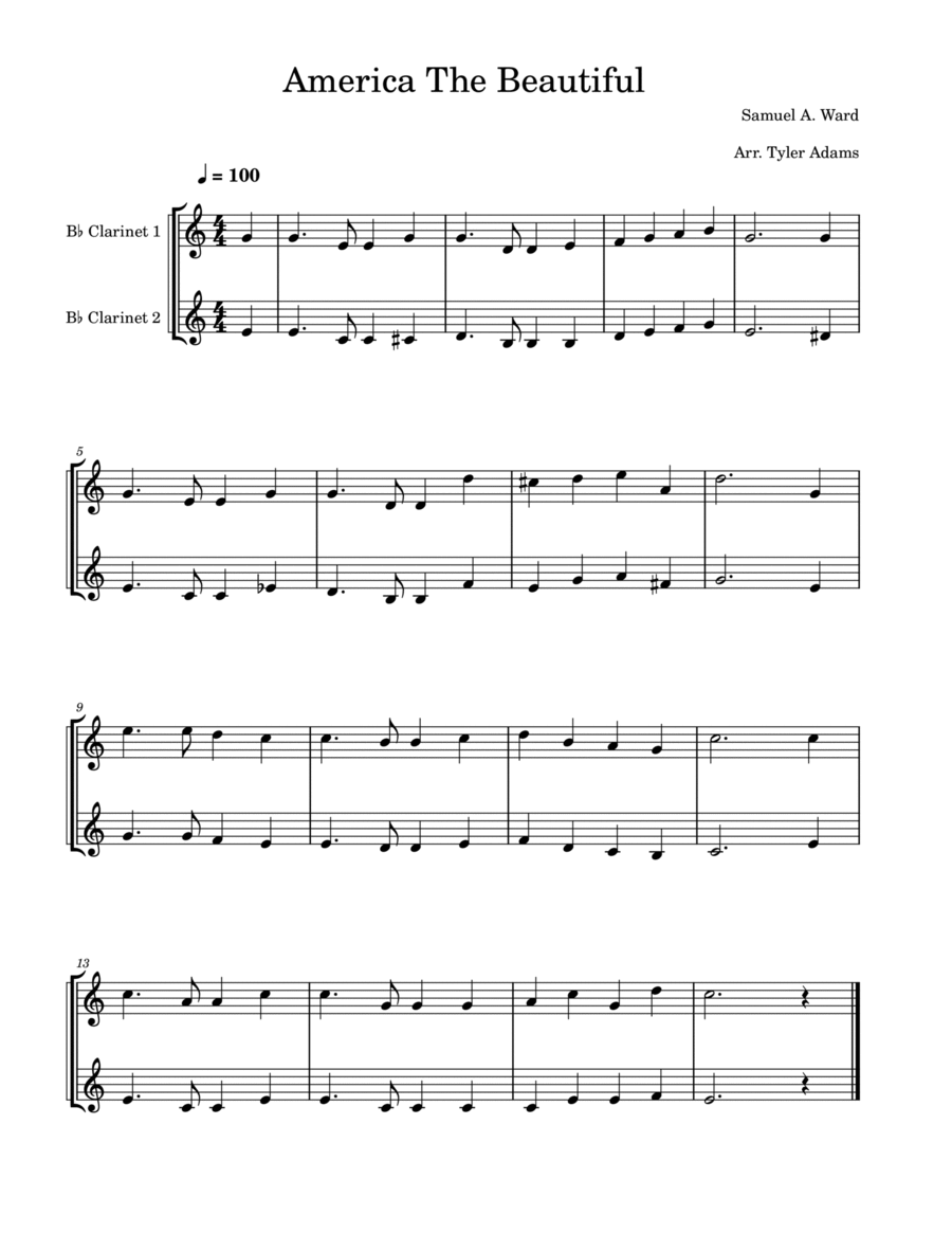 America The Beautiful (Easy Clarinet Duet) Clarinet Duet scores gallery preview page 1