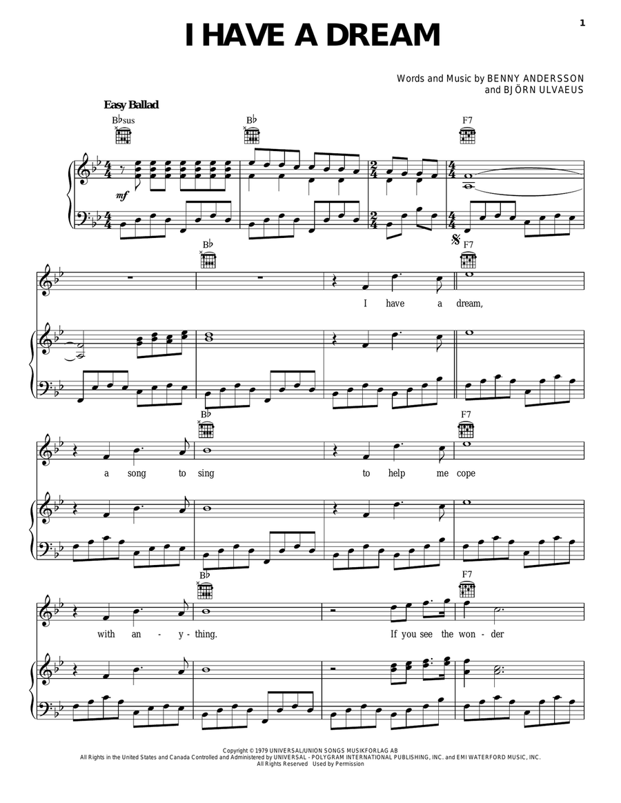 I Have A Dream Piano, Vocal, Guitar scores gallery preview page 1