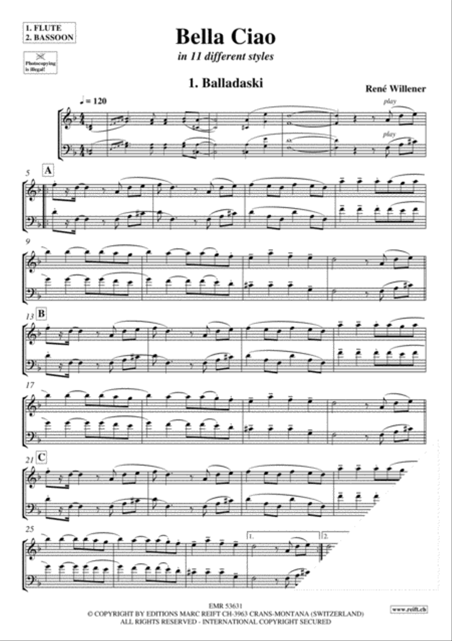Bella Ciao Bella Ciao Bassoon scores gallery preview page 3