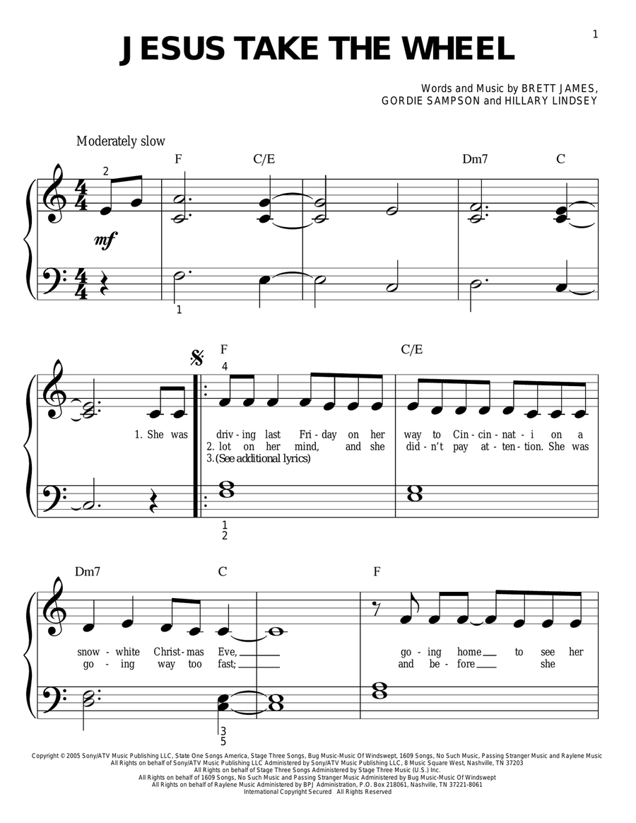 Jesus Take The Wheel Jesus Take The Wheel Easy Piano scores gallery preview page 1