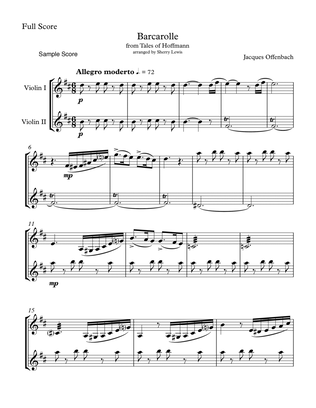 BARCAROLLE, Tales of Hoffmann Two Violin Duet, Intermediate Level